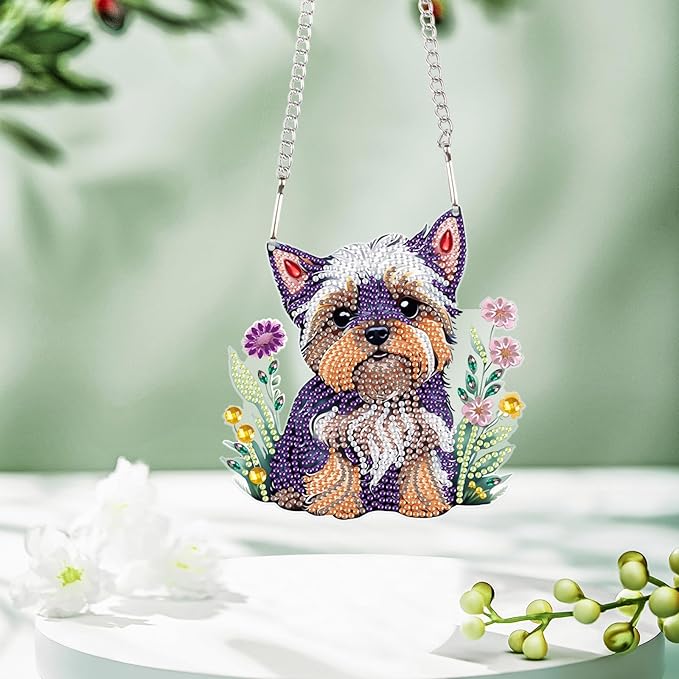 AiYuanzsh Animal Dog Diamond Art Painting Hanging Pendant Kit 5D DIY Diamond Art Painting Dots Acrylic Pendant Diamond Art Pendant for Home Window Xmas Decor Gift