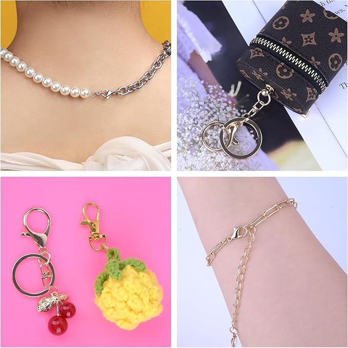 Prdingfy 579PCS Keychain Making Kit, Key Chain Supplies Including Keychain Clip, Key Rings, Lobster Claw Clasps, Jump Rings, Extender Chain,Pliers for Key Chain Making and Jewelry Making(Gold&Silver)