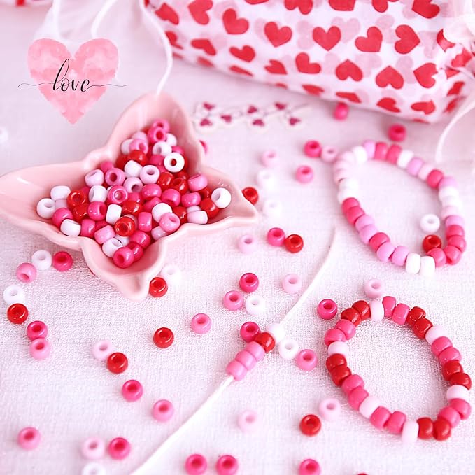 1000pcs red pink white pony beads bulk for bracelets making valentines day bracelet beads for crafts hair beads for braids diy crafts home party decorations