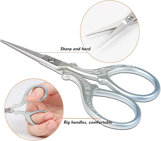 Embroidery Scissors Set with Leather Sheaths for Sewing Crafting, Art Work, Threading, Needlework DIY Tools Dressmaker Small 3.6 inch Shears Cross Stitch Knitting Scissor