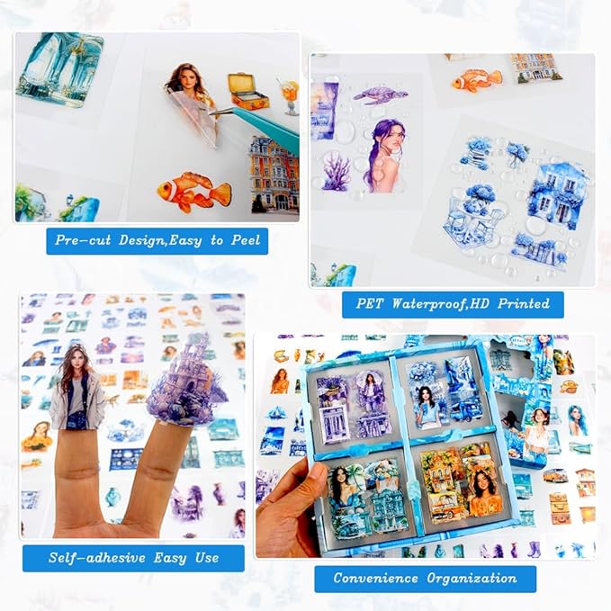 428Pcs Summer Scrapbook Stickers for Scrapbooking Supplies, 100 Sheets Transparent PET Scenery Journal Stickers for Journaling, Junk Journal, Scrap Book, Card Making, Collage, DIY Crafts Arts