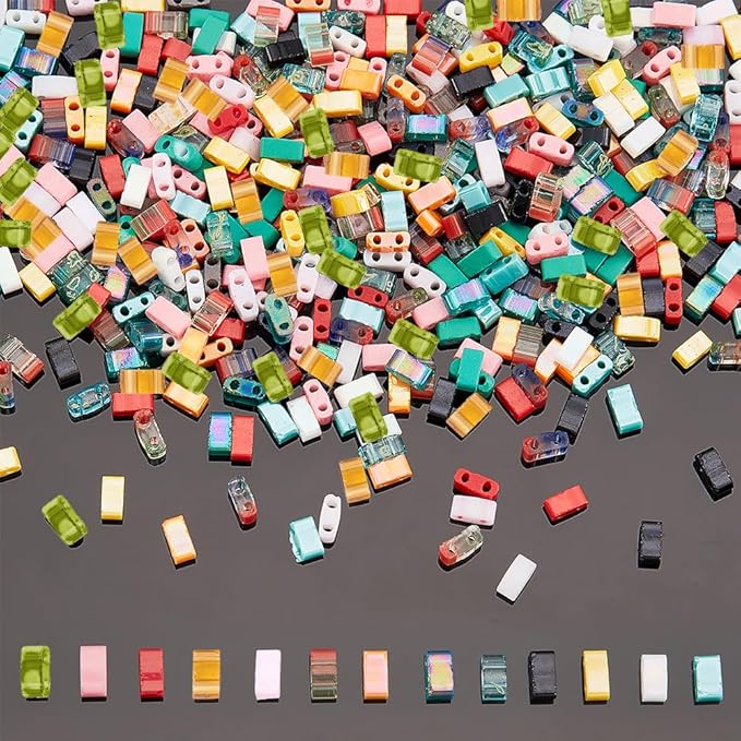 NBEADS About 450 Pcs Half Cut 2-Hole Glass Spacer Seed Beads, 4.5-5x2mm Rectangle Mini Japanese Glass Beads for Bracelet Necklace Earring Jewelry Making - 15 Colors