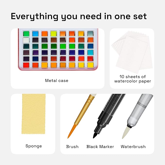 ARTISTRO 48 Color Watercolor Paint Set - Portable Paint Art Kit with Palette and Brush Pens - Travel Water Color Set for Adults, Professionals, Kids - Art and Painting Supplies - Gift Idea