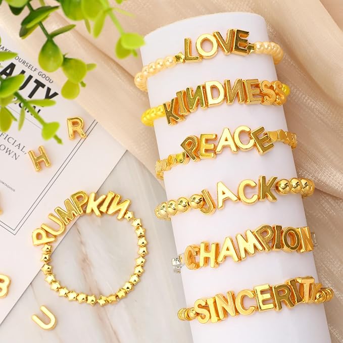 Augshy 700Pcs Gold Large Letter Beads,A-Z Mixed Big Alphabet Shape Beads for Jewelry Making Bracelets Necklaces Key Chains Shoelaces Crafts Party Decor(9 x 12 mm)