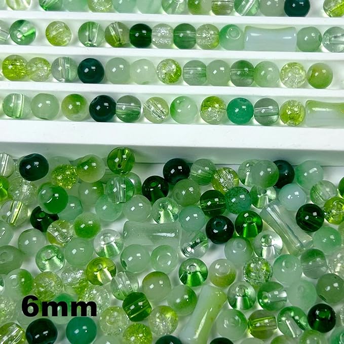 500pcs Glass Beads Green, 6mm Assorted Crystal Bead for St. Patrick's Day Jewelry Making, Round Spacer Loose Beads Kit for DIY Charms Bracelets Necklaces Earrings