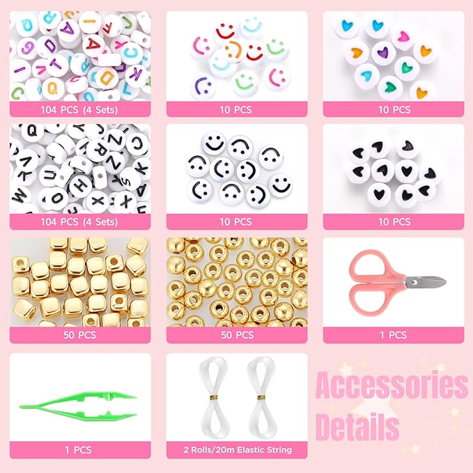 Funtopia 61000pcs 2mm Seed Beads for Jewelry Making, 5 Types 120 Colors Small Glass Beads for Bracelets, Friendship Bracelet Kit with Alphabet Letter Beads, Smile Face Beads for DIY, Art and Craft
