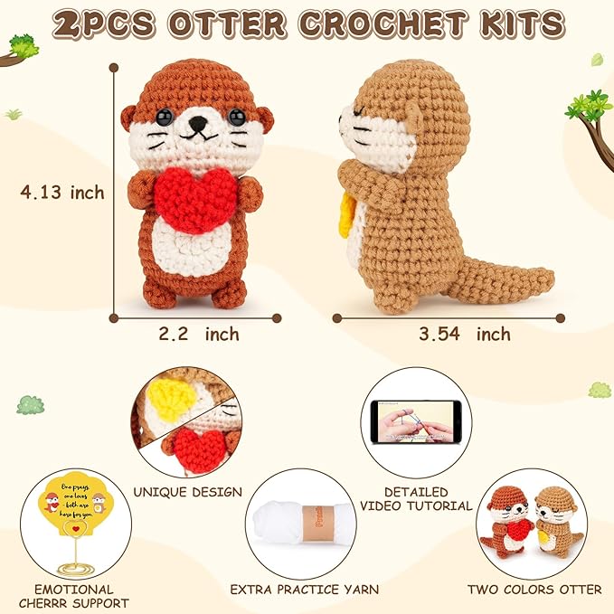 Crochet Kit for Beginners, Emotional Positive Support Crochet Gift, Otter Couple Crochet Animal Kit, Easy Crochet Kits for Adults, DIY Craft Gift Birthday, Valentine's Day, Teacher Appreciation