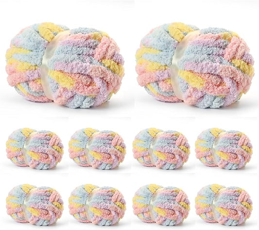 10 Pack Jumbo Chunky Yarn for Hand Knitting, Fluffy Variegated Chunky Chenille Yarn for Crocheting, 240yds/70.5oz Super Bulky Soft Crochet Baby Blanket Yarn(Macaron)