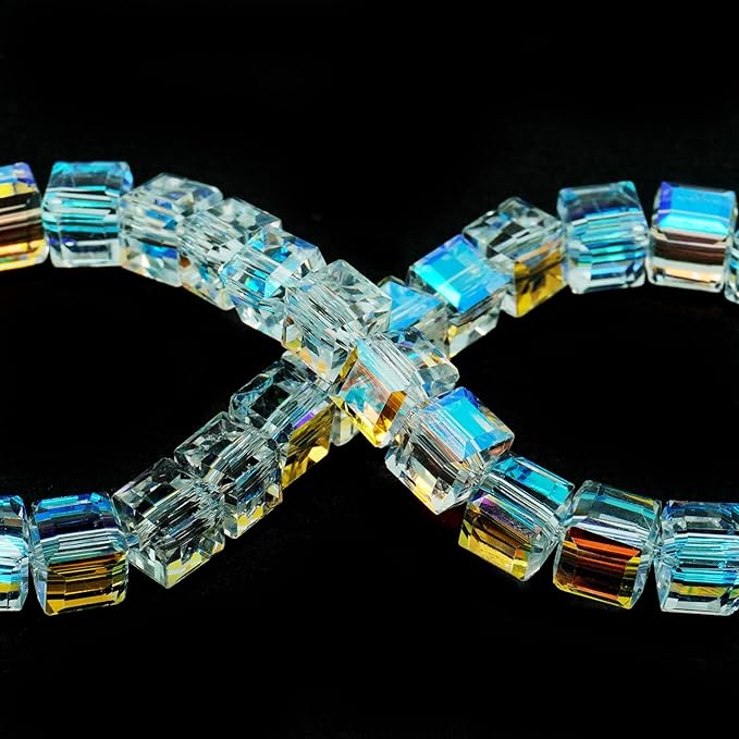 6mm Sparkle Cube Crystal Beads for Jewelry Making - Faceted Spacer Beads for Bracelets(94-100pcs, Crystal Paradise)