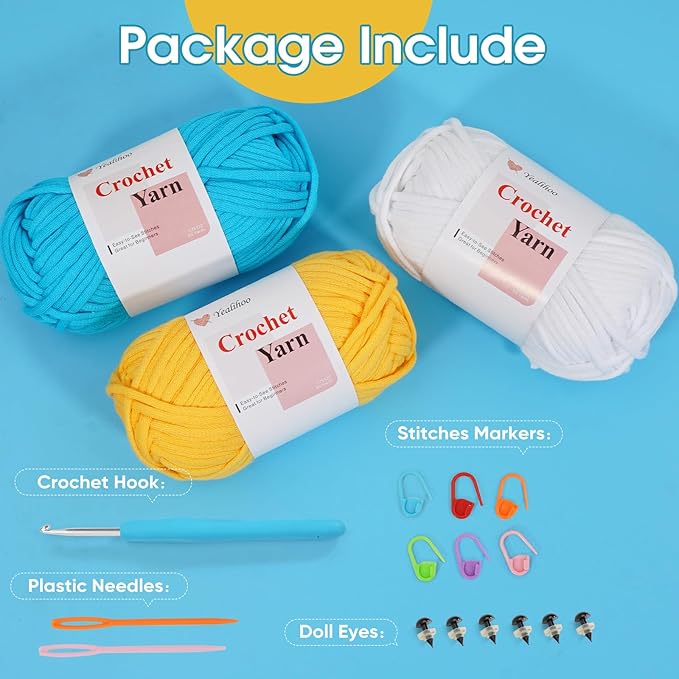 Beginner Yarn for Crocheting, Easy Crochet Yarn for Beginners, 3 Pack × 1.8 oz Amigurumi Yarns, Dinosaur Crochet Kit, Thick and Soft, Video Tutorials, Easy-to-See Stitches, Worsted Medium # 4