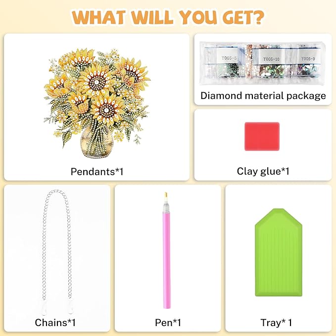 Bowetile Spring Diamond Art Hanging Kits for Adults, Diamond Art Suncatchers Sunflowers, 5D Special Shape Diamond Painting Pendant Window Ornament Gifts for Home Wall Garden Door Decor