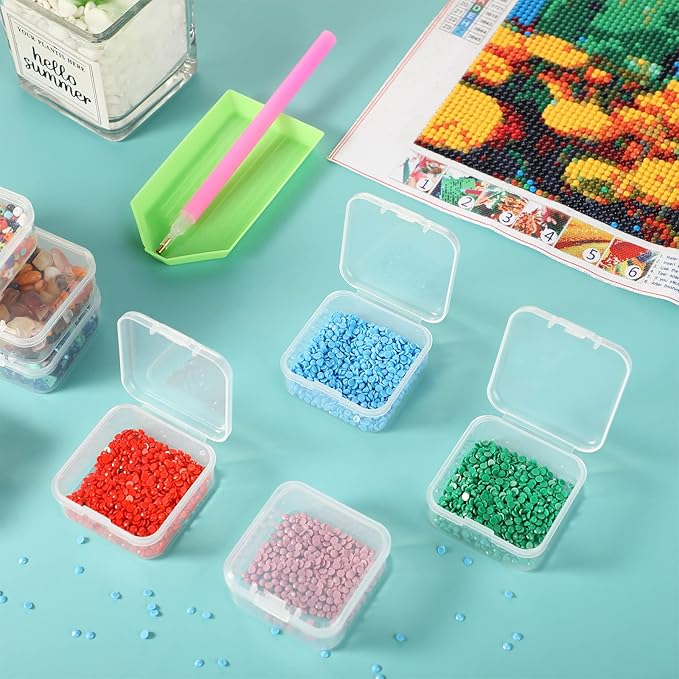 SATINIOR 12 PacK Clear Plastic Beads Storage Containers Box with Hinged Lid for Beads and More (1.7x1.7x0.79 Inch)