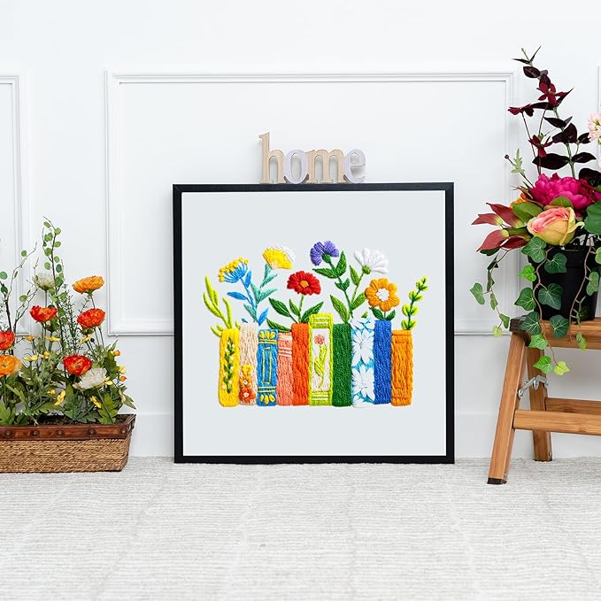 Louise Maelys Funny Embroidery Kits for Beginners,Cross Stitch Kit for Adults,DIY Needlepoint with Books Bookmarks and Flowers Pattern