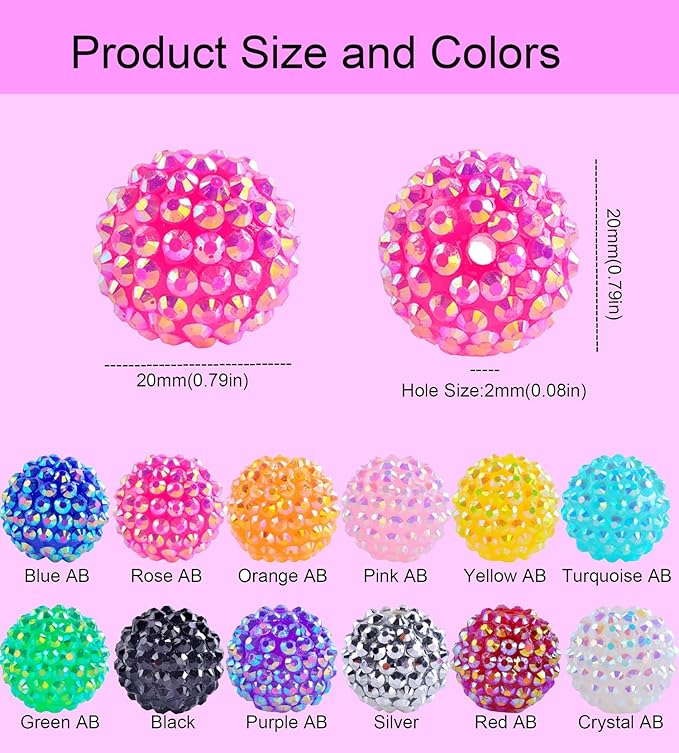 20mm Rhinestone Beads for Pens 20pcs Beaded Pens Beads Bling Glitter Suger Bugglegum Beads Large Balls Crystal Pen Beads for DIY Pens Keychain Making Suppliers Bulk