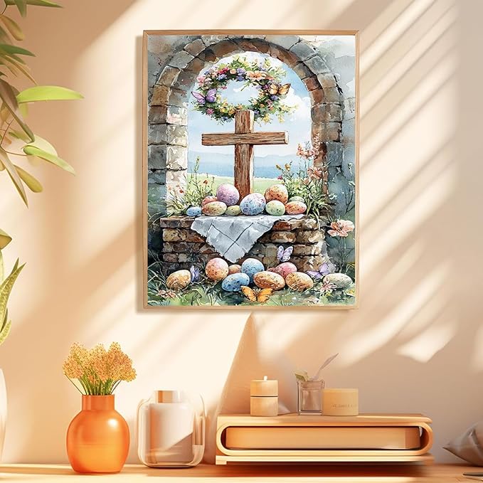 hkejoi Easter Paint by Numbers Kit for Adults Beginners, Adult Paint by Number Kits on Canvas Cross, Painting by Number DIY Crafts Acrylic for Gift Home Decor 16x20 in