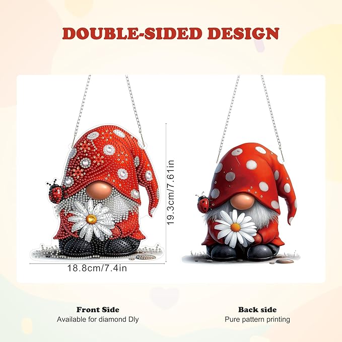 HEIBAGO Gnome Diamond Art Hanging Kits for Adults, Diamond Art Suncatchers, 5D Special Shape Diamond Painting Pendant, DIY Window Ornament Gifts for Home Garden Door Wall Decor 8.3 x 8.3 Inch