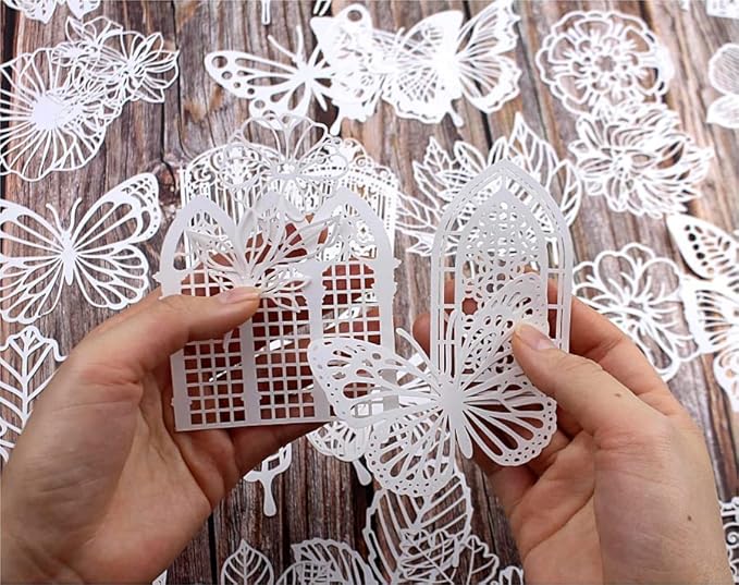Diuhofart Vintage Scrapbook Embellishments Paper Cutout Lace for Scrapbooking Supplies, 40 Pcs Large Decorative Paper for DIY Craft Wedding Album, Junk Journals, Card Making