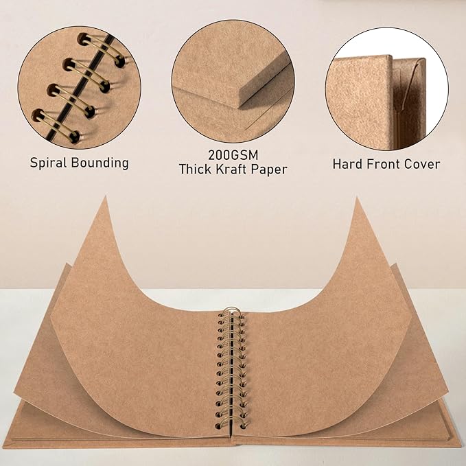 GOTIDEAL 7 x 7 Inch Scrapbook Album with Metallic Markers,40 Pages Kraft Paper Photo Albums for Wedding&Anniversary,Family DIY Scrap Books with Scrapbooking Stickers Corners(Yellow)