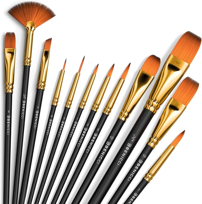 Professional Artist Paint Brush Set of 12 - Painting Brushes Kit for Kids, Adults Fabulous for Canvas, Watercolor & Fabric - for Beginners and Professionals - Great for Water, Oil or Acrylic Painting