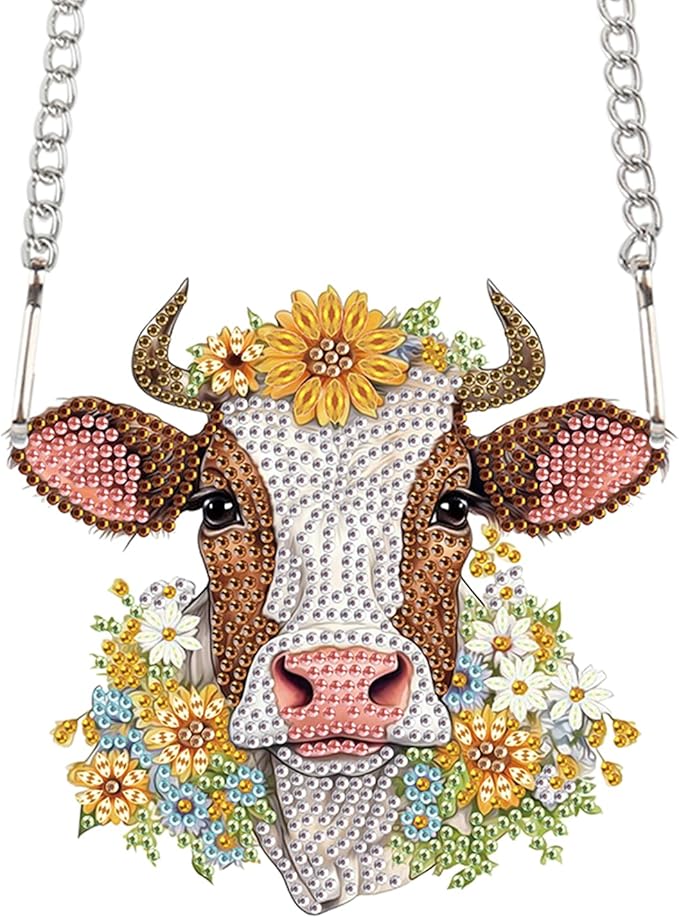 AiYuanzsh Cow Diamond Art Hanging Pendant Kit, 5D DIY Acrylic Crystal Rhinestones Diamond Painting Ornament, Wall Door Window Decoration, Handmade Craft Gift for Adults