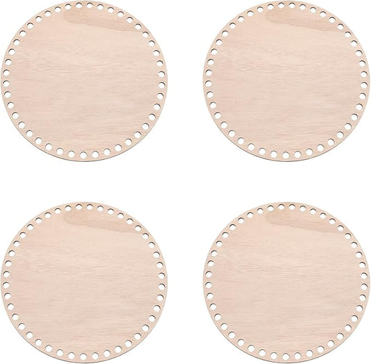 PATIKIL 8" Diameter Crochet Basket Bottom, 4Pcs Round Blank Crochet Knitting Wooden Base for DIY Crafts Weaving Basket Making Supplies Home Decoration, Brown