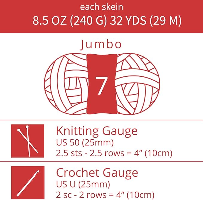 Chunky Chenille Yarn for Crocheting/Arm Knitting, Super Soft Jumbo Knit Blanket Yarn Red 6 Pack (32 yds, 8.5 oz Each Pack)