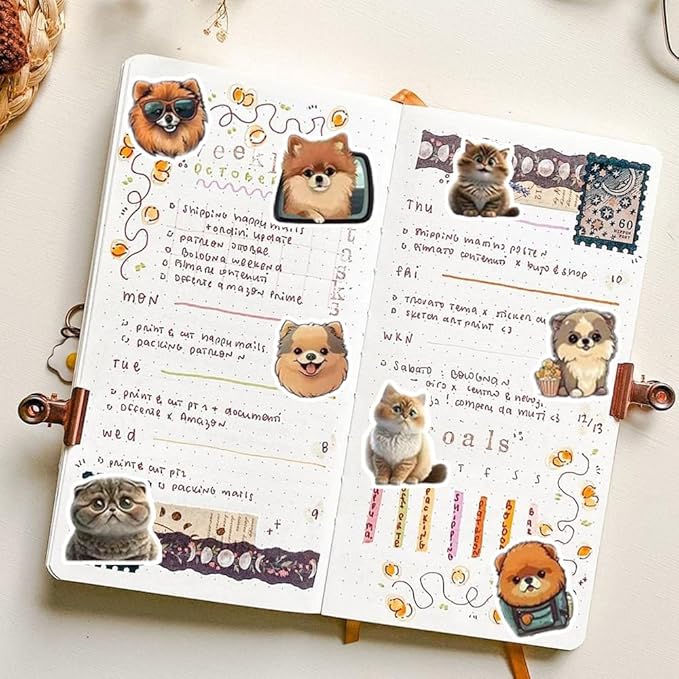 50Pcs Waterproof Vintage Stickers,Scrapbooking Supplies Kit,Aesthetic Decorative Craft Sticker for Planner, Bullet Journaling, Junk Journal, Water Bottles, Laptop, Retro Craft.Dogs and Cats