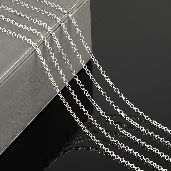 YOUBEIYEE 16.4 Feet Silver Plated Brass Jewelry Chain Roll Rolo Chain Necklace Bracelet DIY for Women Jewelry Supplies Findings