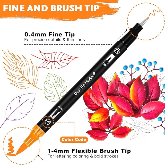 IVSUN Dual Brush Marker Pens,168 Colors Art Markers Set with Fine & Brush Tip for Adult Coloring Book, Bullet Journaling, Drawing, Note Taking, Planner, Hand Lettering, Calligraphy, Art Supplies Kit