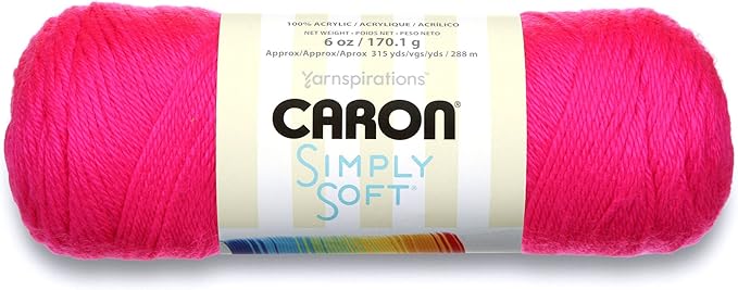 Caron Simply Soft Solids Yarn, 6oz, Gauge 4 Medium, 100% acrylic - Neon Pink - Machine Wash & Dry