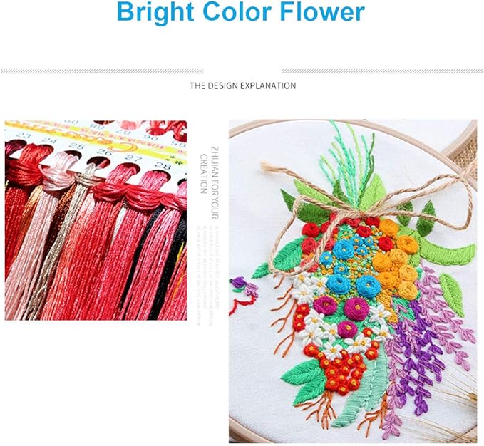konrisa stamped embroidery kit with pattern floral diy sewing cross stitch kits for adult flowers plants embroidery starter kit with embroidery floss,hoops,color thread,needle,instruction,set of 2