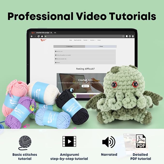 CrochetBox Crochet Kit for Beginners Adults - Cthulhu Starters Crochet Kit, Beginners Crocheting Kitting for Adults Teen, Craft Gifts with Crochets Yarns, Hook, Step-by-Step Video, Instruction