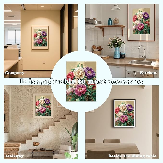 DOTZSO Flowers Peony Diamond Painting Kits for Adults, Easy DIY 5D Round Full Drill Diamond Art kit Diamond Dot Crystal Gem Art and Craft for Beginners Home Wall Decor 12x16 Inches