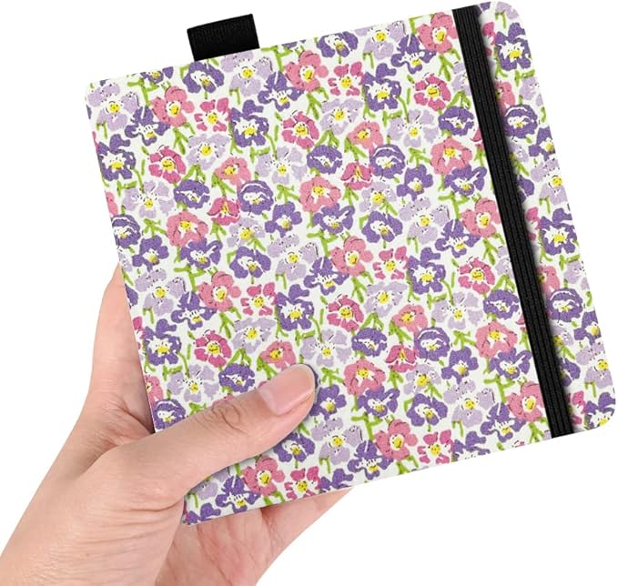 Square 5.1X5.1" 300gsm Watercolor Journal Hardbound 40pgs（20 Sheets Front Back 2 Textures）Travel Size for Calligrapher Colored Pencil Watercolor Sketch Handmade Cloth Cover Notebook Purple Pink Flower