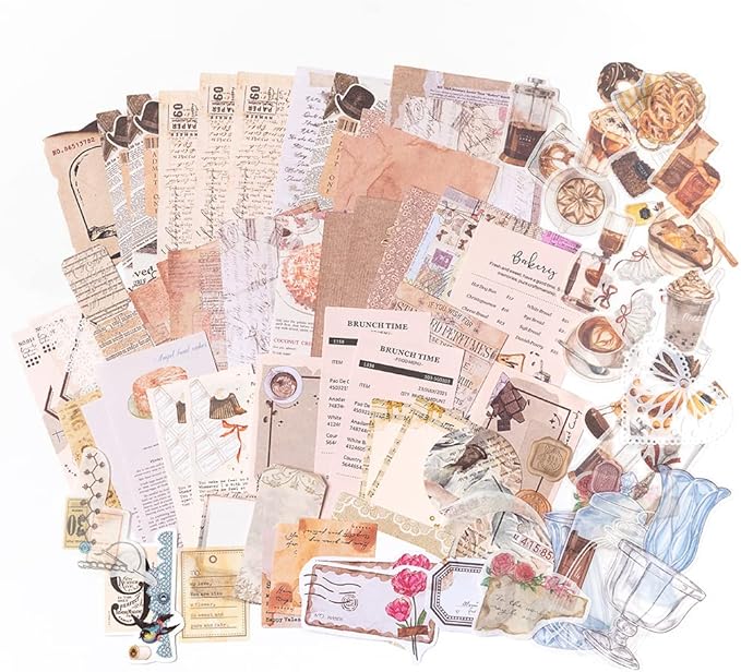 Aldieco 260pcs Vintage Scrapbooking Stickers Pack, DIY Retro Journaling Supplies Stickers kit,Scrapbook Paper Accessories,Coffee Scrap Book Washi Paper Stickers(nuanjushouji)