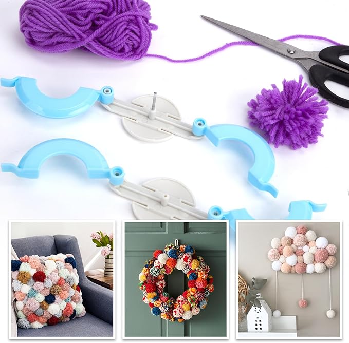 vgoodall 20pcs pom pom maker craft kit, for winter hat & scarf, with 12 colorful yarns, 4 size knitting makers, diy christmas gifts for kids & adults beginners