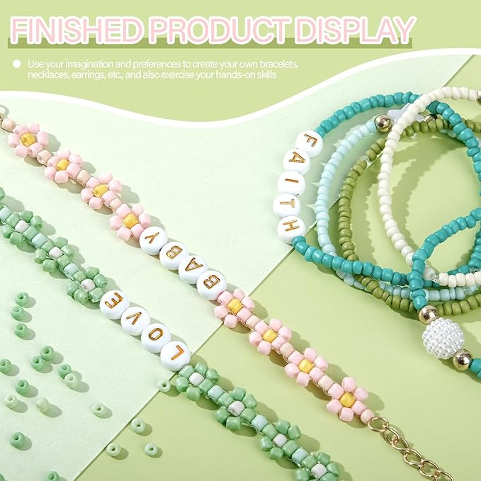 3mm Glass Seed Beads for Bracelet Jewelry Making 24 Colors Bracelet Making Kit for Girls Adults DIY Friendship Bracelets Kits with Letter Beads