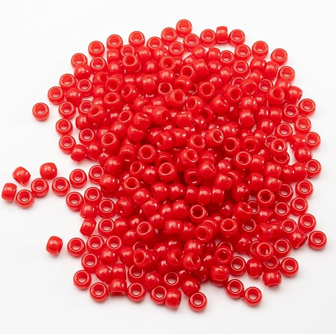 Gxueshan 1000 Pcs Acrylic Red Pony Beads 6x9mm Bulk Kandi Beads for Friendship Bracelet Necklace Jewelry Making Pens Hair Braiding Kit