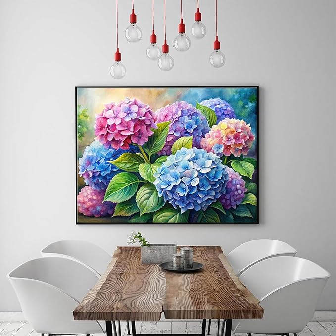 EIBEILI Diamond Painting Kits for Adults, Hydrangea Flowers 5D Diamond Art Kits for Beginner DIY Full Drill Diamond Dots Crystal Craft Kits for Home Wall Decor Gifts 12x16 Inch