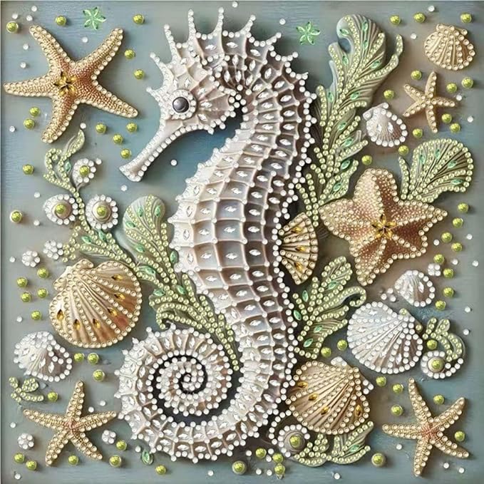 ZQEATRY 5D Special Shape Diamond Art Kits for Adults,Animal Seahorse Diamond Painting Kits for Beginners,DIY Gem Art Crystal Rhinestones Painting Kits for Home Wall Decor 12×12inch