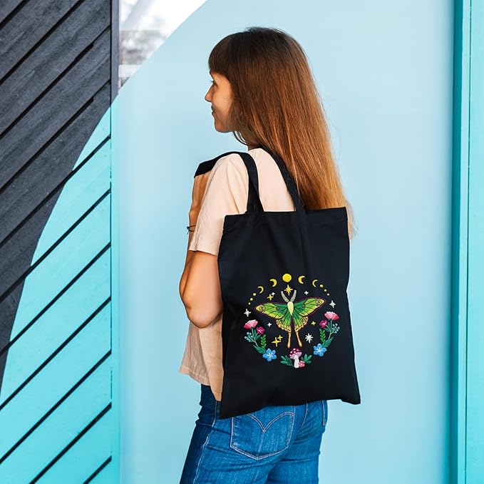 Nuberlic Canvas Tote Bag Embroidery Kit for Beginners Adults -DIY Needlepoint Kit with Butterfly Pattern Bag Reusable Eco-Friendly Shopping Bag