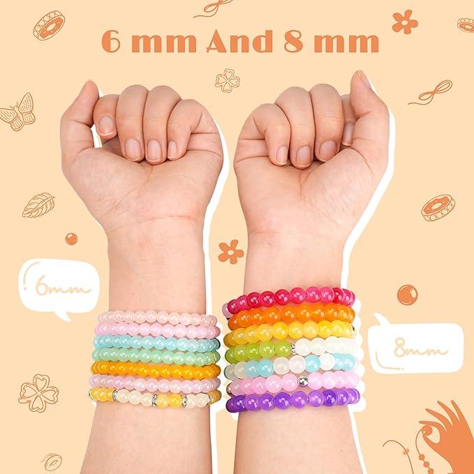 sistenia 8mm glass beads jewelry making kit, 24 colors crystal beads for bracelets round beads diy crafts with spacer beads accessories