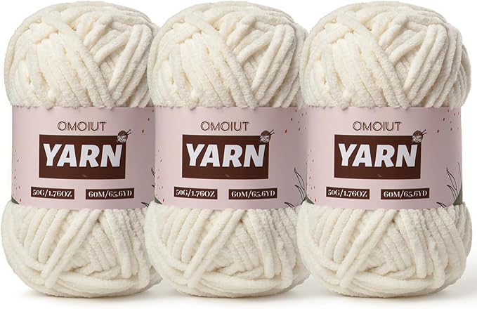 3 Packs Plush Chenille Chunky Crochet Yarn - Baby Yarn for Crocheting Soft - Velvet Yarns Knitting for Blankets Crafts - Fluffy Amigurumi Yarns 150g / 196.8yds (3 White)