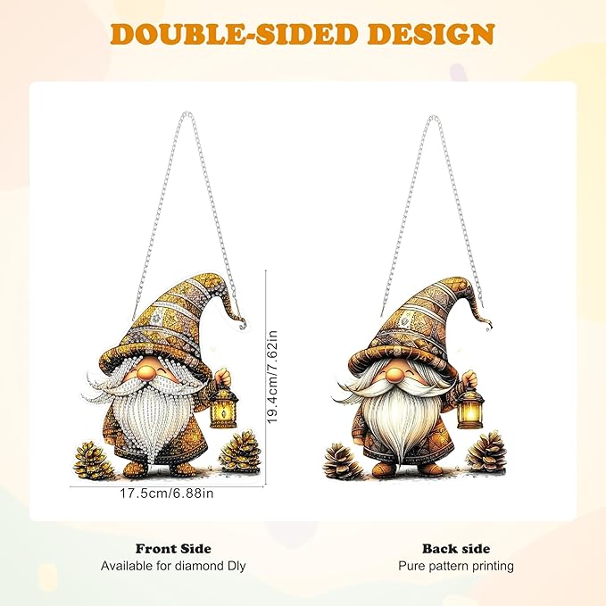 HEIBAGO Halloween Diamond Art Hanging Kits for Adults Kids, Hanging Diamond Art Gnome, 5D Special Shaped Crystal Diamond Painting Kit, DIY Pattern Window Pendant for Home Wall Decor 8.3x8.3 Inch