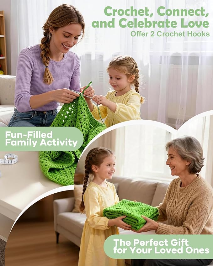 Arborthread Crochet Kit for Beginners, Easy Pocket Shawl & Scarf Crochet Kit for Adults w/Ample Premium Yarn to Fit Different Sizes, Step-by-Step Video & Instructions, Green