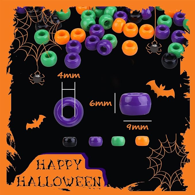 megoogo 1000pcs halloween pony beads plastic round bead diy craft beads bracelets making hair beads for braids party decoration supplies