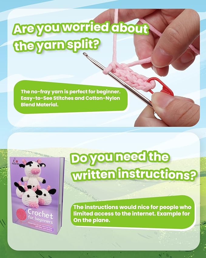 aeelike beginner crochet kit for adults, crochet starter kit with step-by-step instructions and easy see stitches yarn, cute cow family