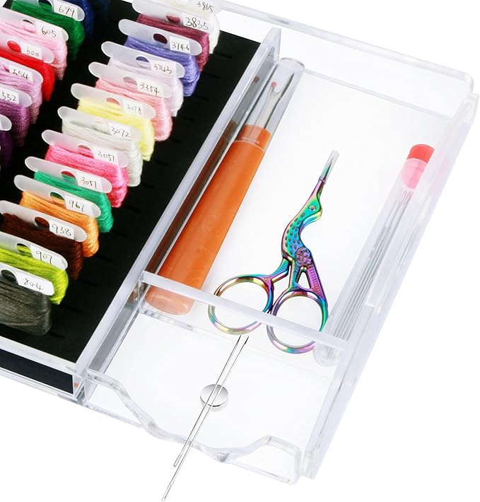 Acrylic Working Tray for Cross Stitch and Embroidery Supplies, Embroidery Floss Bobbins Organizer with Magnetic Needle Holder and Tools Storage-Tray Only (Small-For thin/standard bobbin)