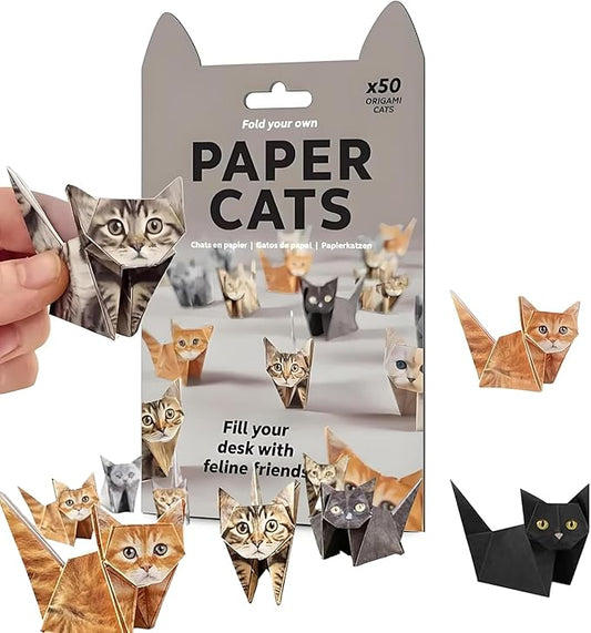 DIY Paper Cats Origami Kit – 50 Sheets 3D Origami Paper to Fold Adorable Cat Figures, Fun Creative Craft Activity for Adults & Teens, Cute Desk Decor & Unique Gift for Cat Lovers