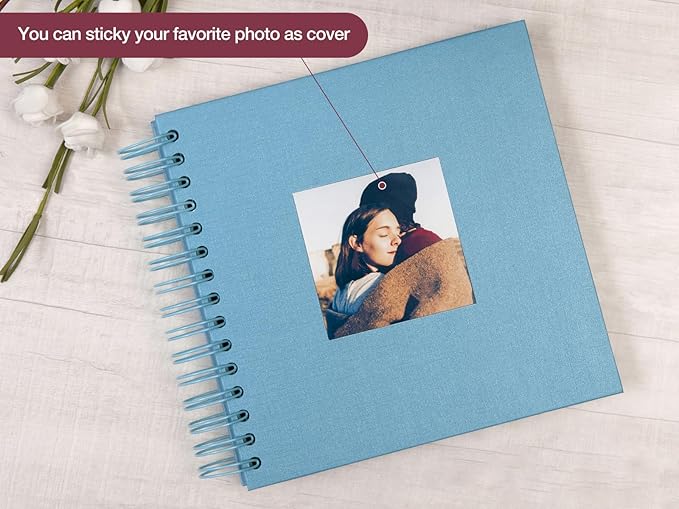 potricher 8 x 8 Inch DIY Scrapbook Photo Album 80 Pages Thick Kraft Blank Blue Paper Memory Book for Wedding and Anniversary Family (Blue, 8 Inch)